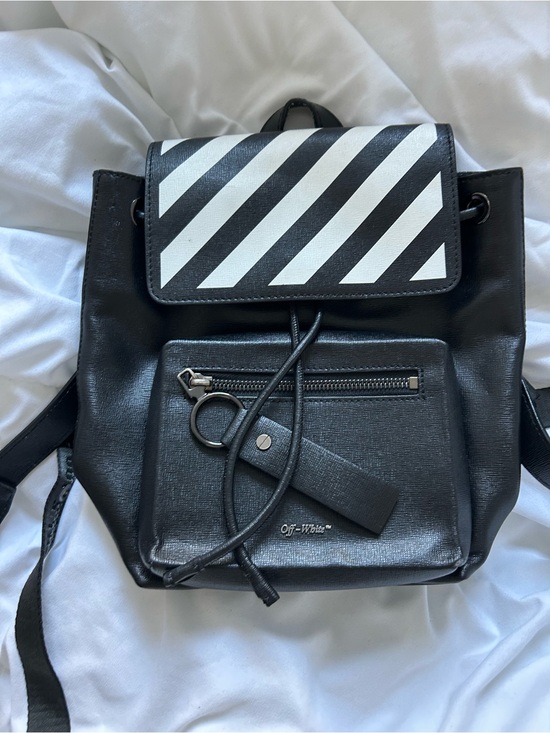 Off-White Handbags - Off-White Black and White Diagonal Stripe Leather Backpack